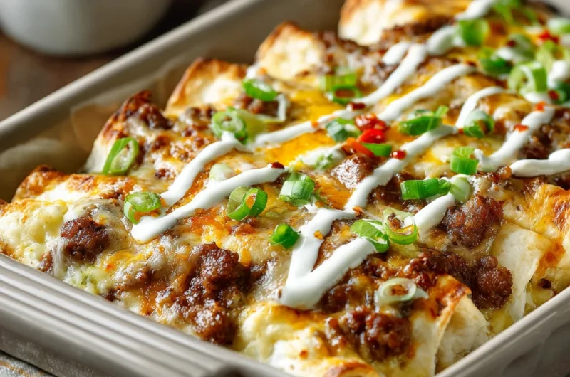 Amazing Southern Beef Sausage Gravy Breakfast Enchiladas