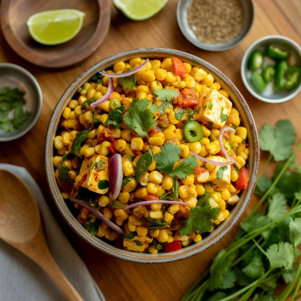 vibrant Indian Corn Salad on wooden table