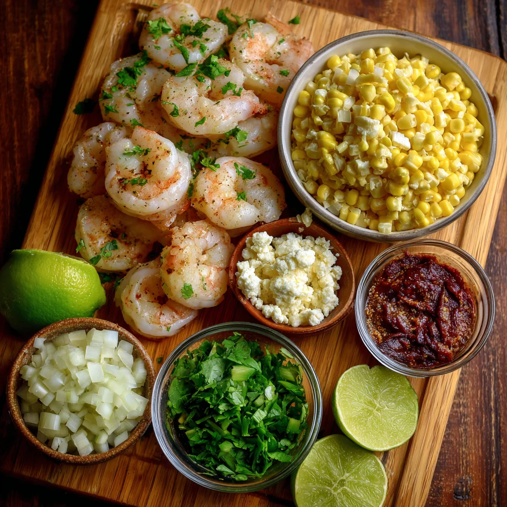 Quick & Delicious Mexican Street Corn Shrimp infredients before cooking