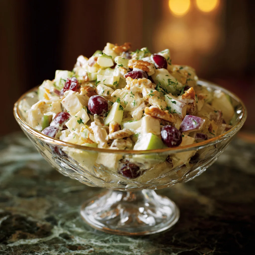 Waldorf Salad in white glass bowl