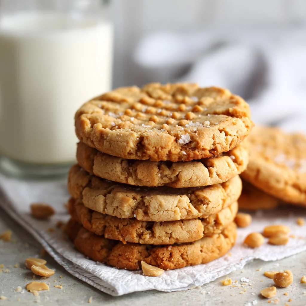 Stack of chewy peanut butter cookies with milk
