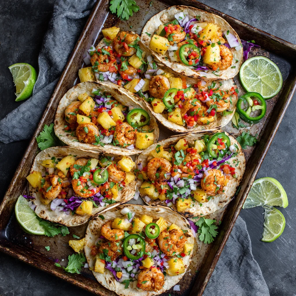 Roasted pineapple shrimp mixture fresh out of the oven