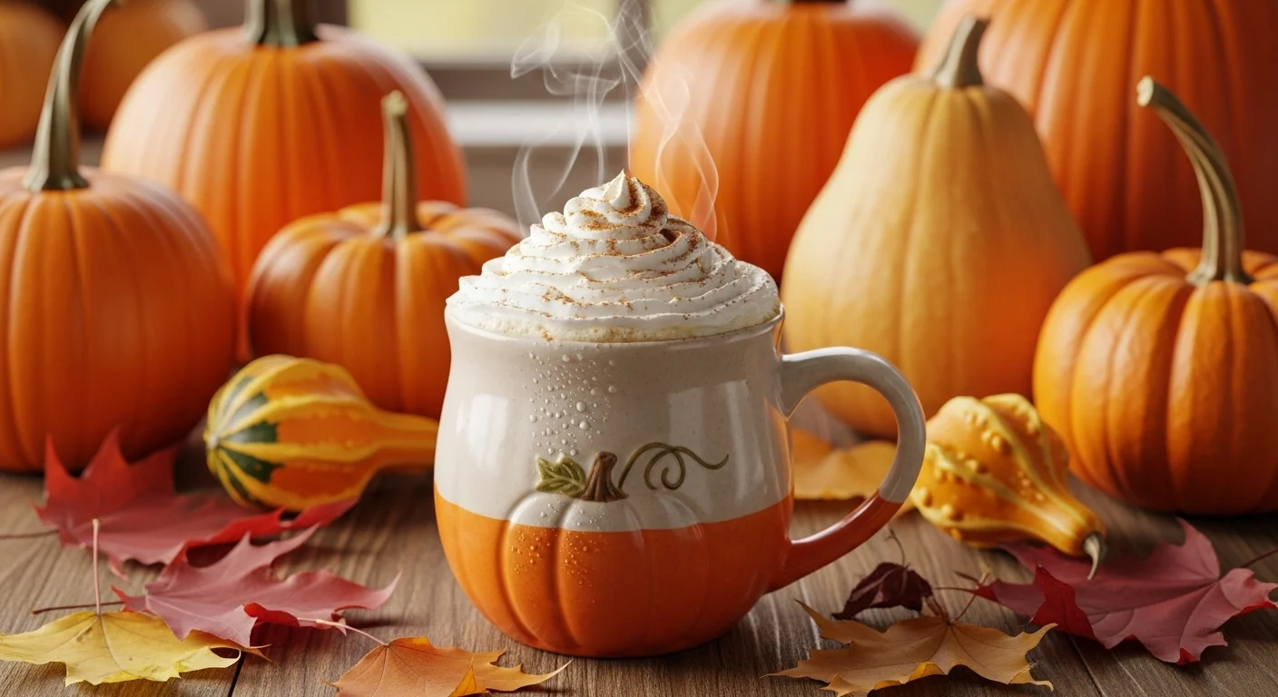 Warm mug of pumpkin spice milk with whipped cream and cinnamon on top.
