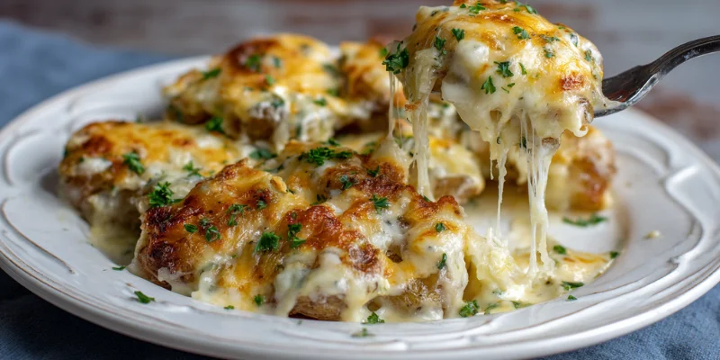Potatoes roasting in oven tray with ranch seasoning and herb