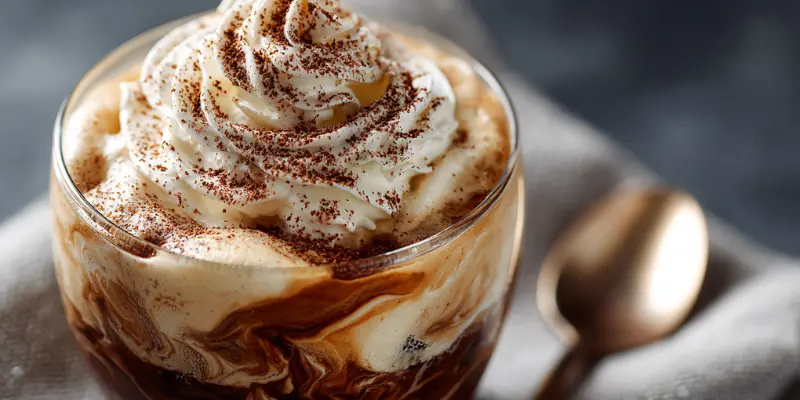 Vanilla ice cream, hot espresso, and caramel syrup for cozy Starbucks affogato recipe.