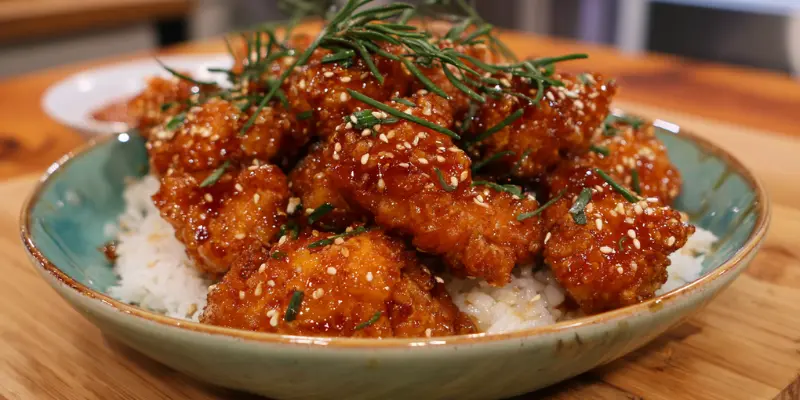 Baked hot honey chicken served with parsley garnish