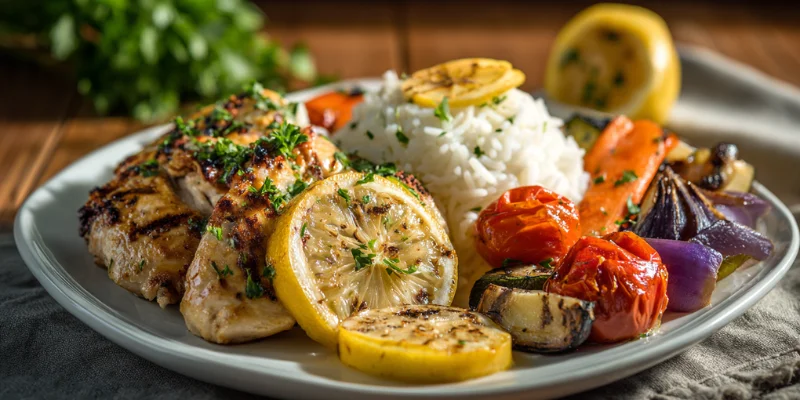 Close-up of fluffy Mediterranean lemon rice with herbs and lemon zest