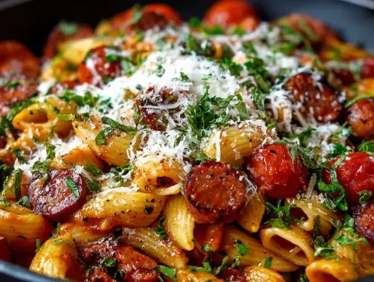 One Pot Smoked Sausage Pasta Recipe Card