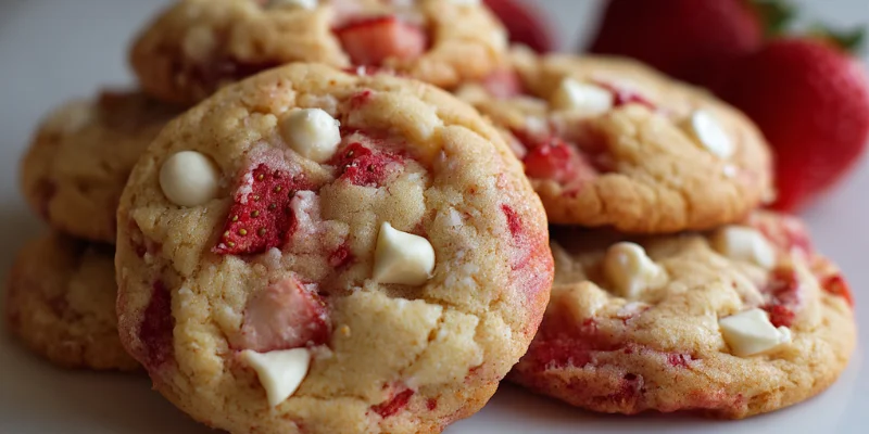 Cookie dough with cream cheese filling and strawberry swirl