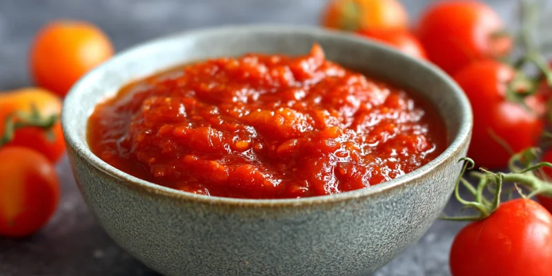 Fresh Roma and San Marzano tomatoes, onions, and garlic ready for a slow cooker tomato sauce recipe.