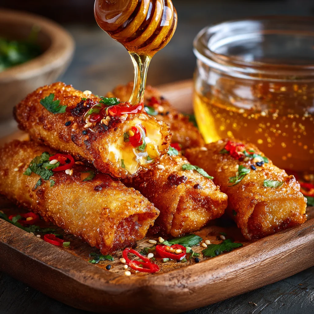 Crispy Oven-Fried Feta Rolls with Chili Honey