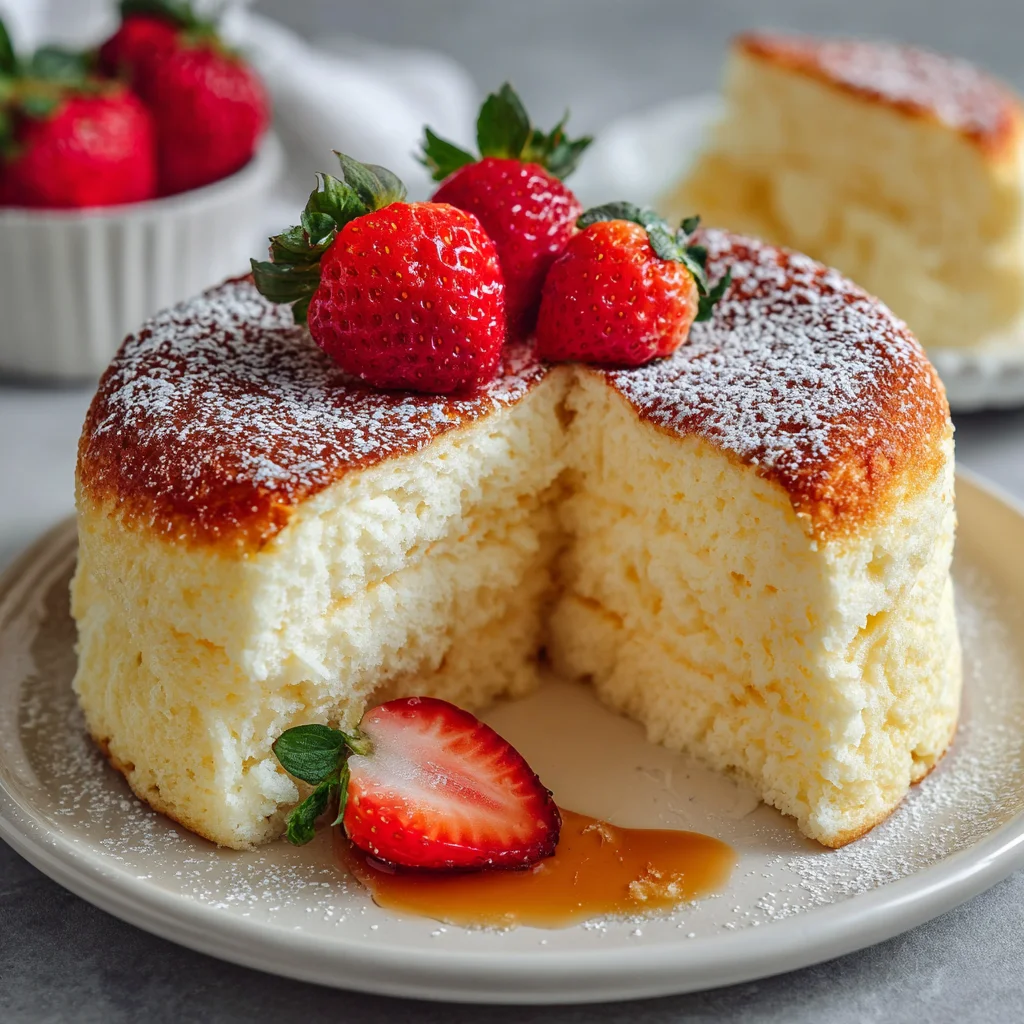 fluffy japanese souffle pancakes with stawberry
