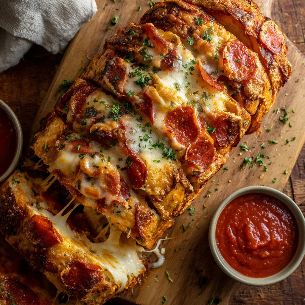 Cheesy Pepperoni Garlic Pull Apart Pizza Loaf