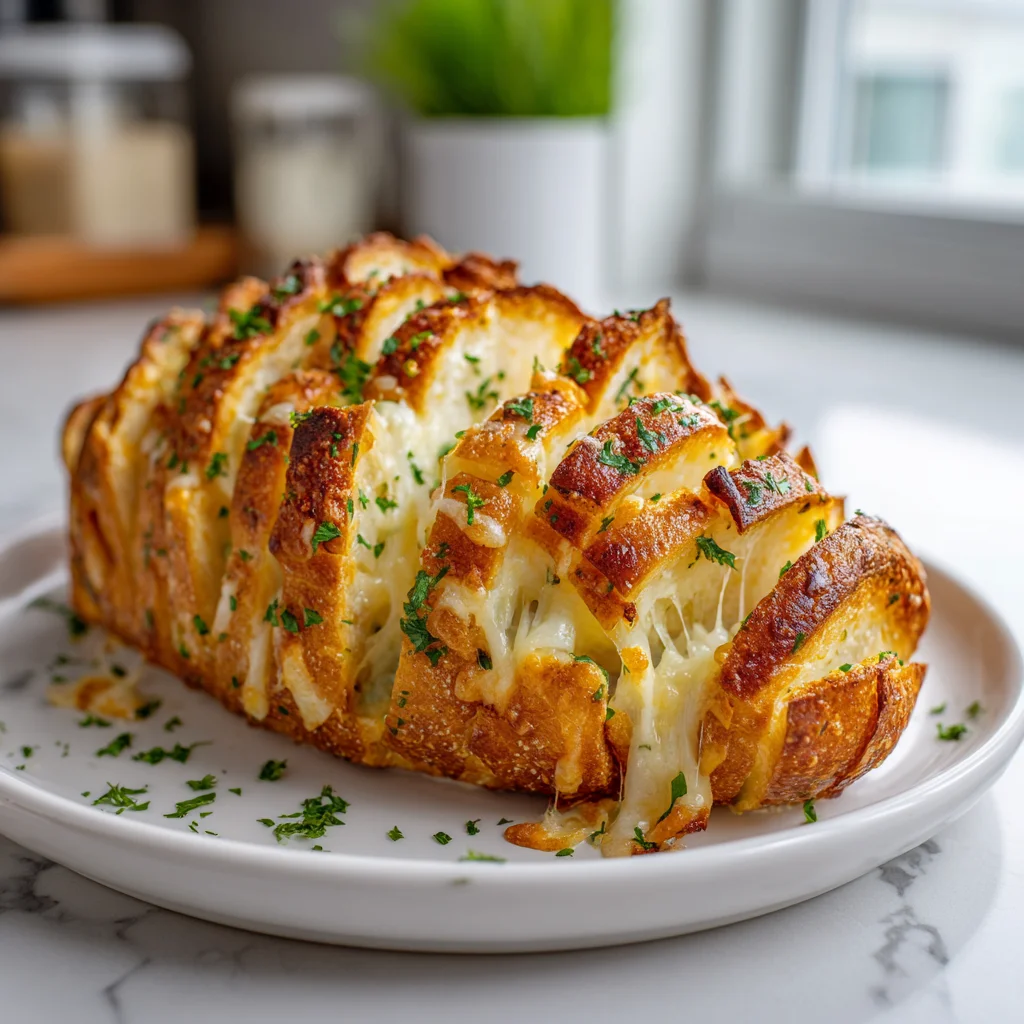 Hasselback Cheesy Garlic Bread final serving