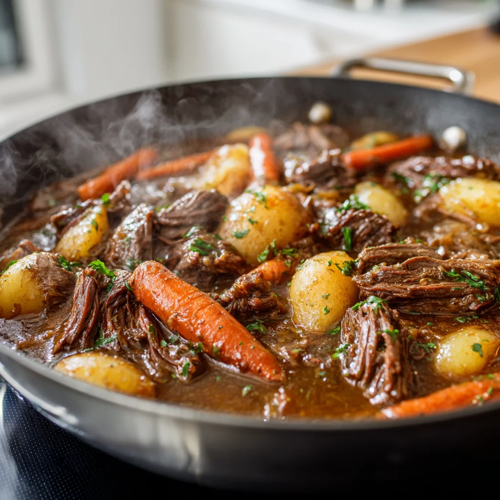 Assembling beef stew hand pies with puff pastry and hearty filling.