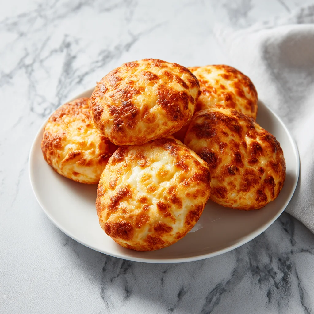 Golden baked Keto Cheese Puffed arranged on a white plate.