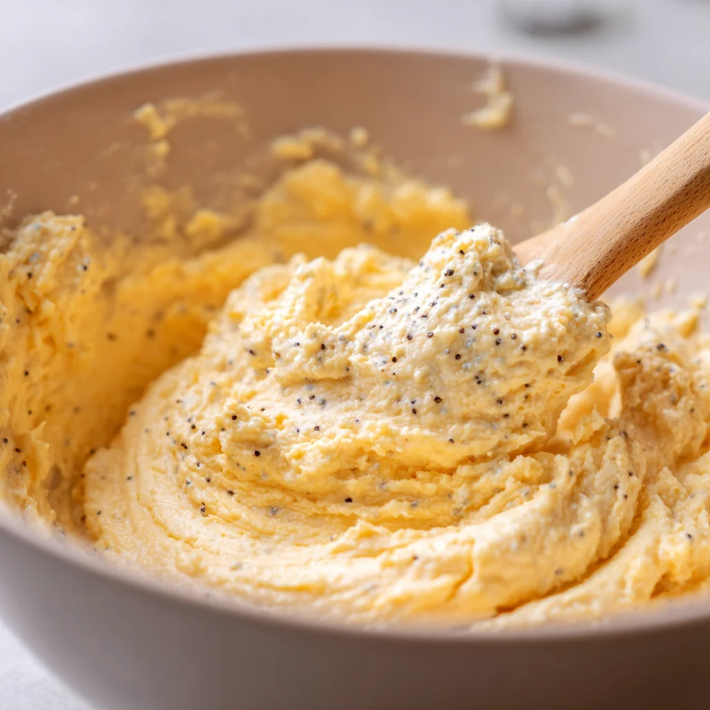 Keto cheese puff batter being mixed in a bowl.