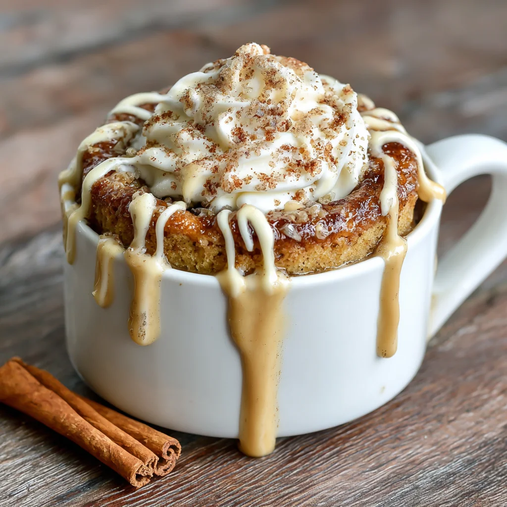 Served warm keto cinnamon mug cake with cream.