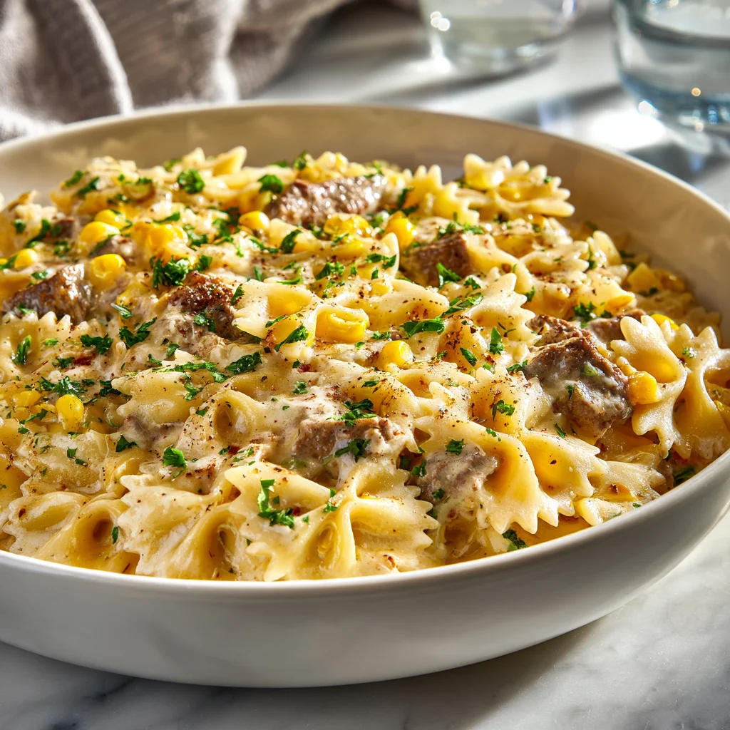 creamy ranch beef bowtie skillet