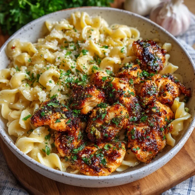 Garlic Butter Chicken Bites with Creamy Parmesan Pasta