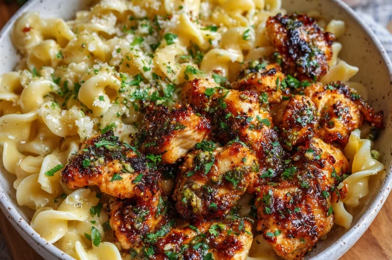 Garlic Butter Chicken Bites with Creamy Parmesan Pasta
