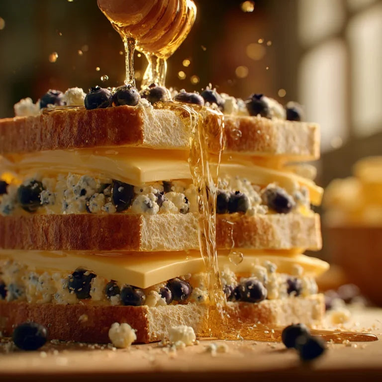 Grilling golden crispy blueberry grilled cheese in skillet.