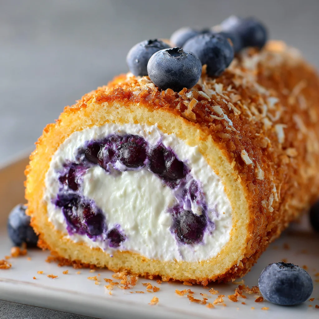 Bite taken from crispy keto blueberry cream cheese roll-up showing texture