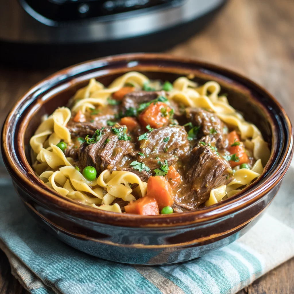 Bowl of creamy beef and noodles