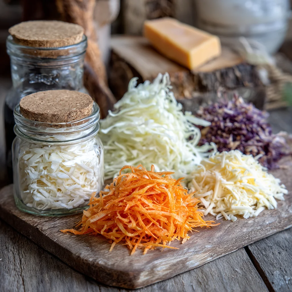 Creamy easy cheese slaw with shredded carrot and cabbage in dressing
