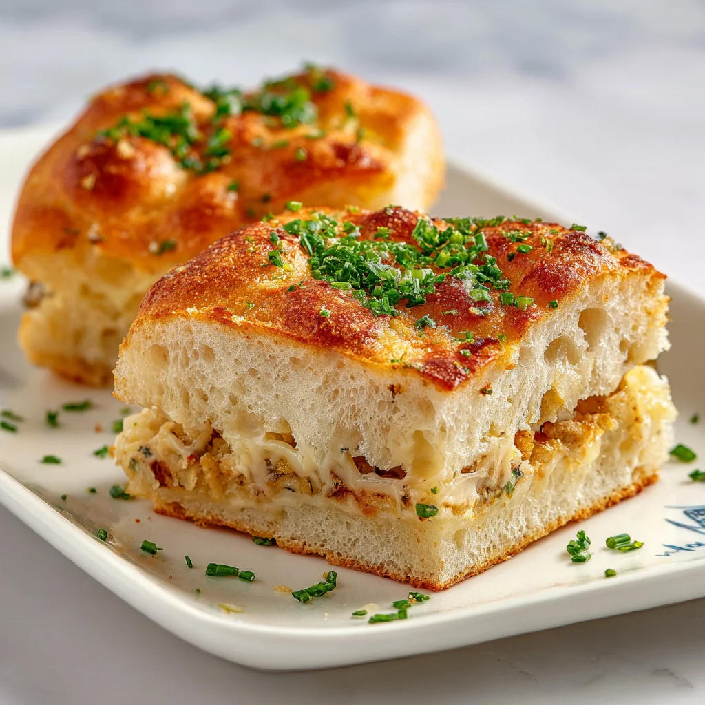 Gourmet sandwich made with garlic parmesan focaccia bread