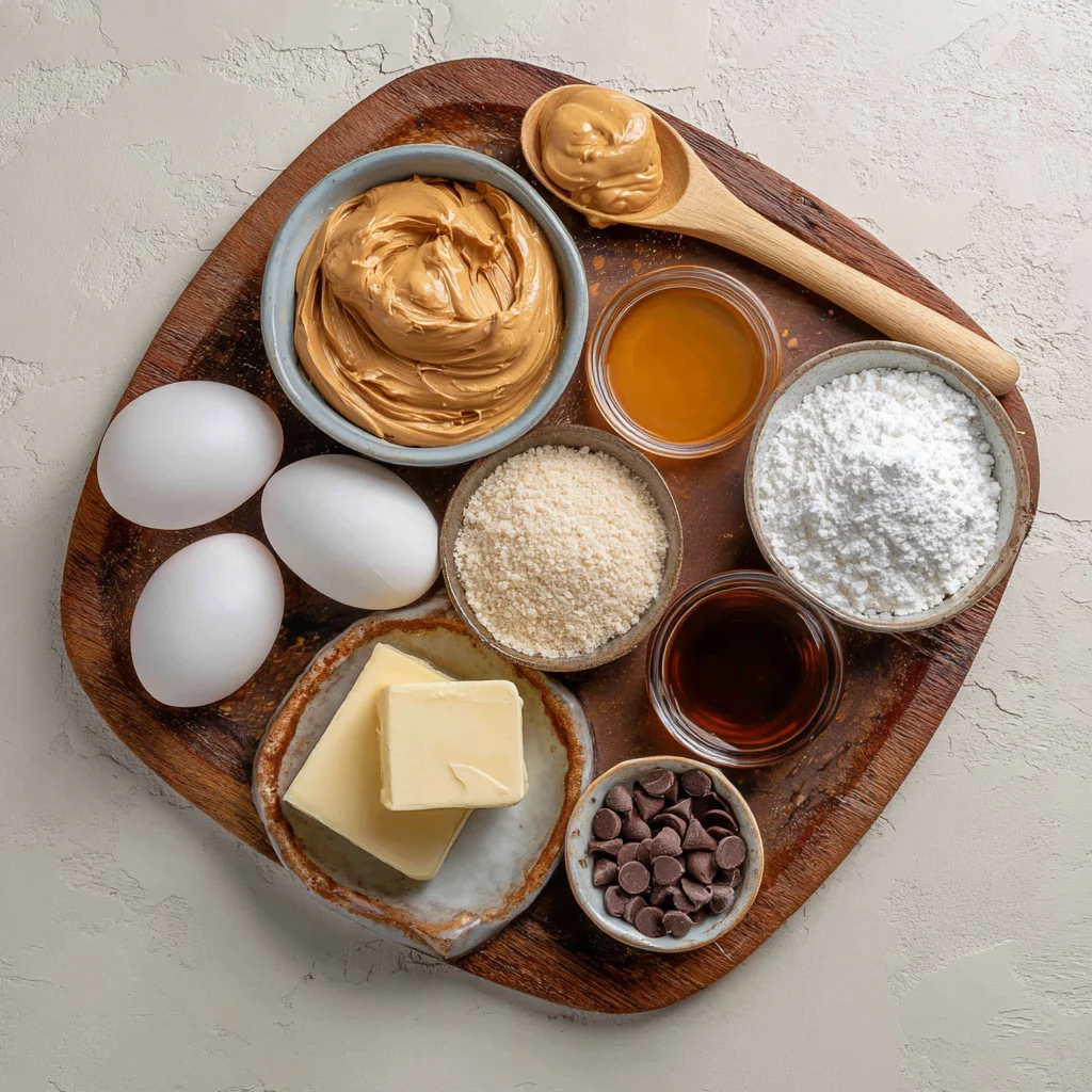 Keto peanut butter fluff ingredients with cream, PB, and sweetener.