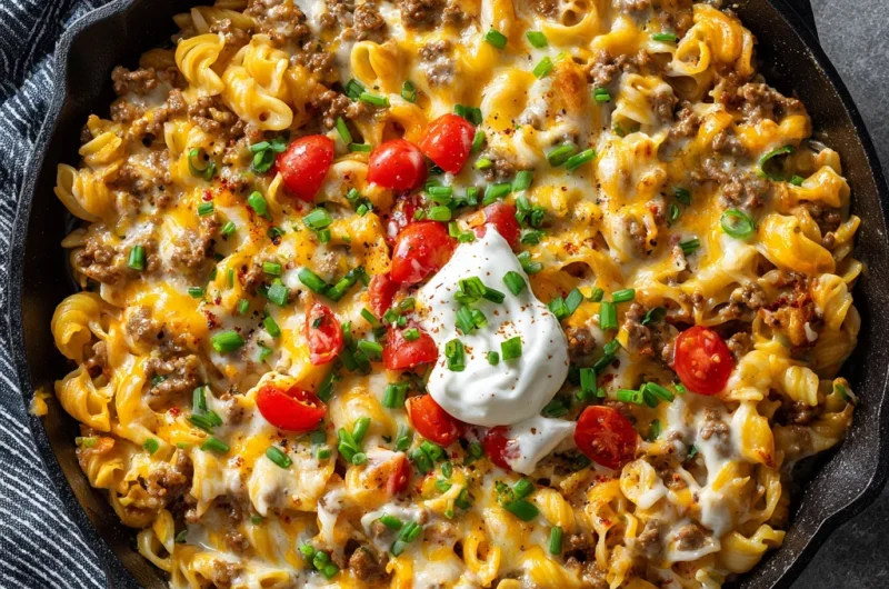Loaded Cheeseburger Alfredo Pasta – Cheesy 30-Minute Skillet Masterpiece