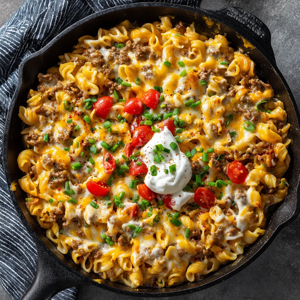 Loaded Cheeseburger Alfredo Pasta