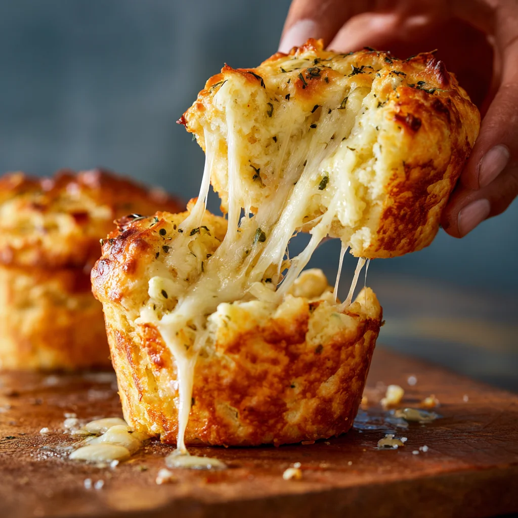Serving pull apart garlic cheese muffins with dip