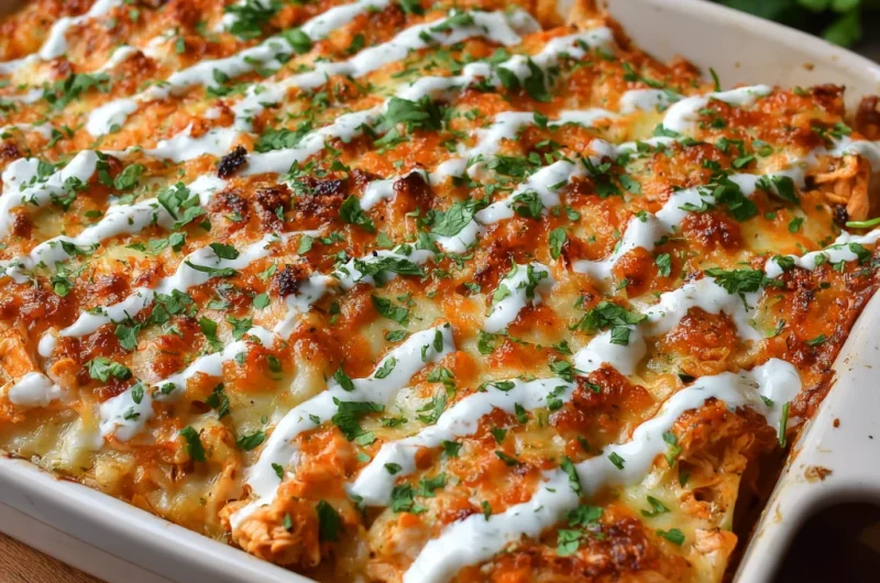 Cheesy Buffalo Chicken Lasagna with Ranch Drizzle – Spicy, Creamy, and Totally Addictive
