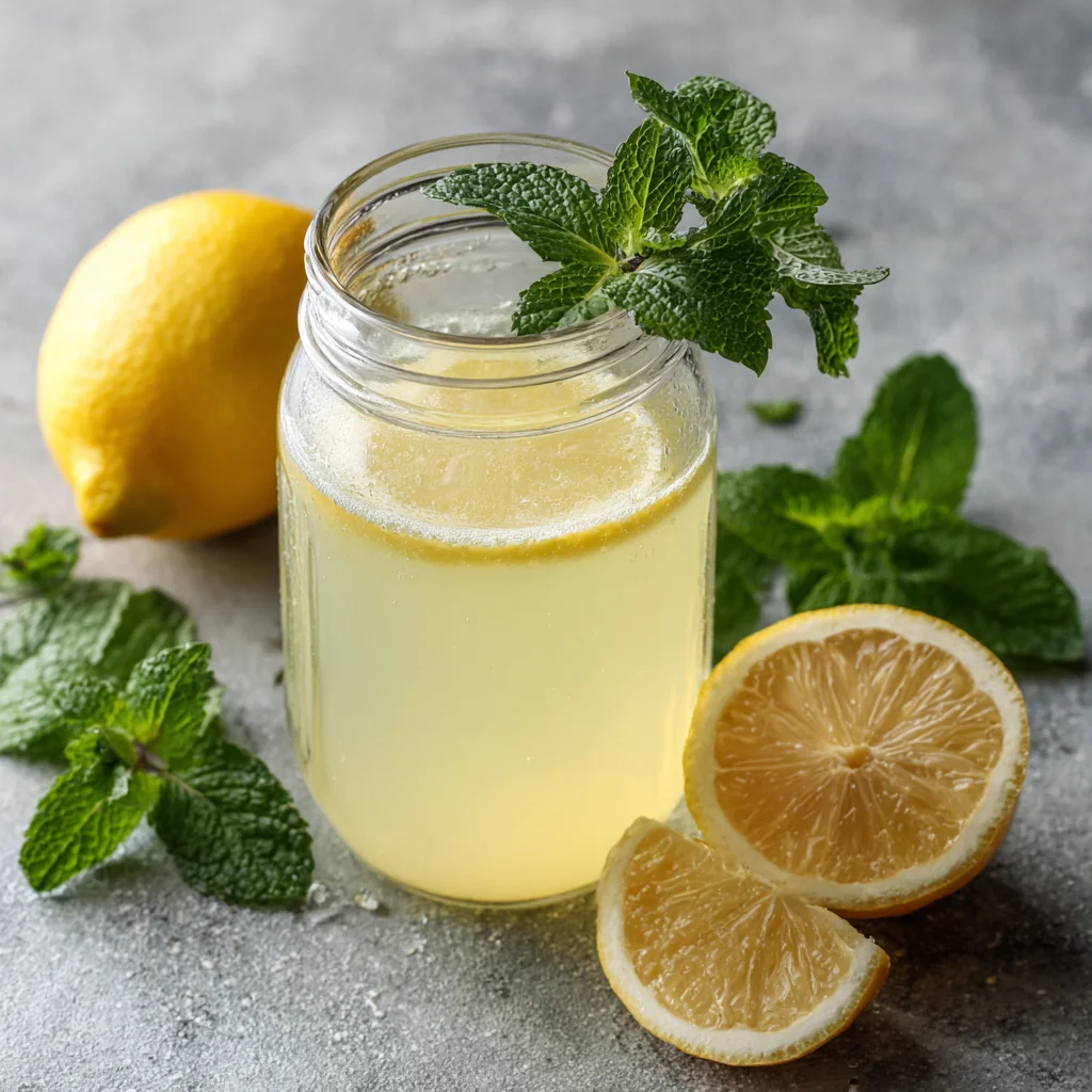 Served refreshing electrolyte drink over ice with garnish.
