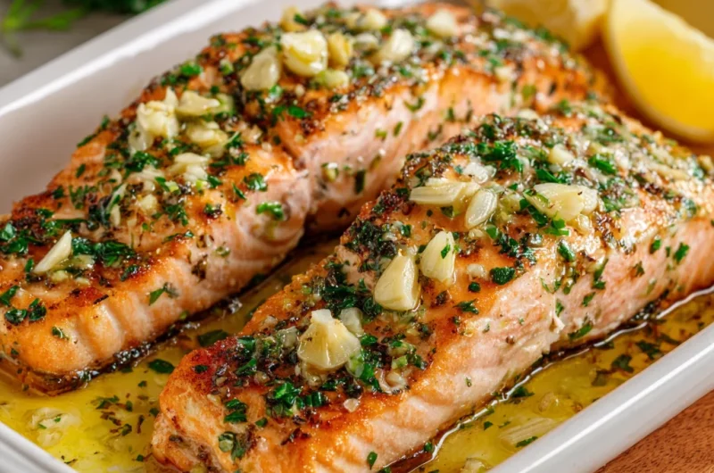 Baked Salmon with Garlic Butter Sauce