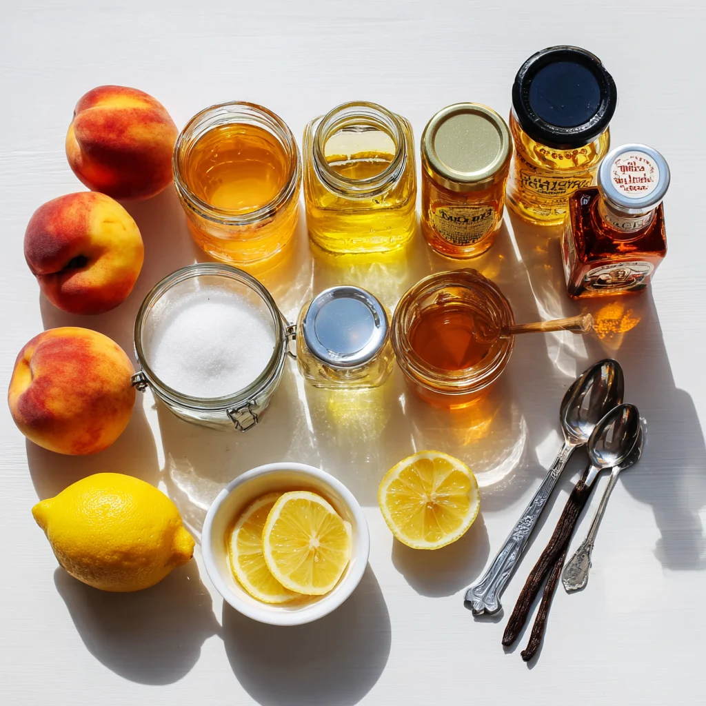 ingredients arrange of recipe Bourbon Peach Jam