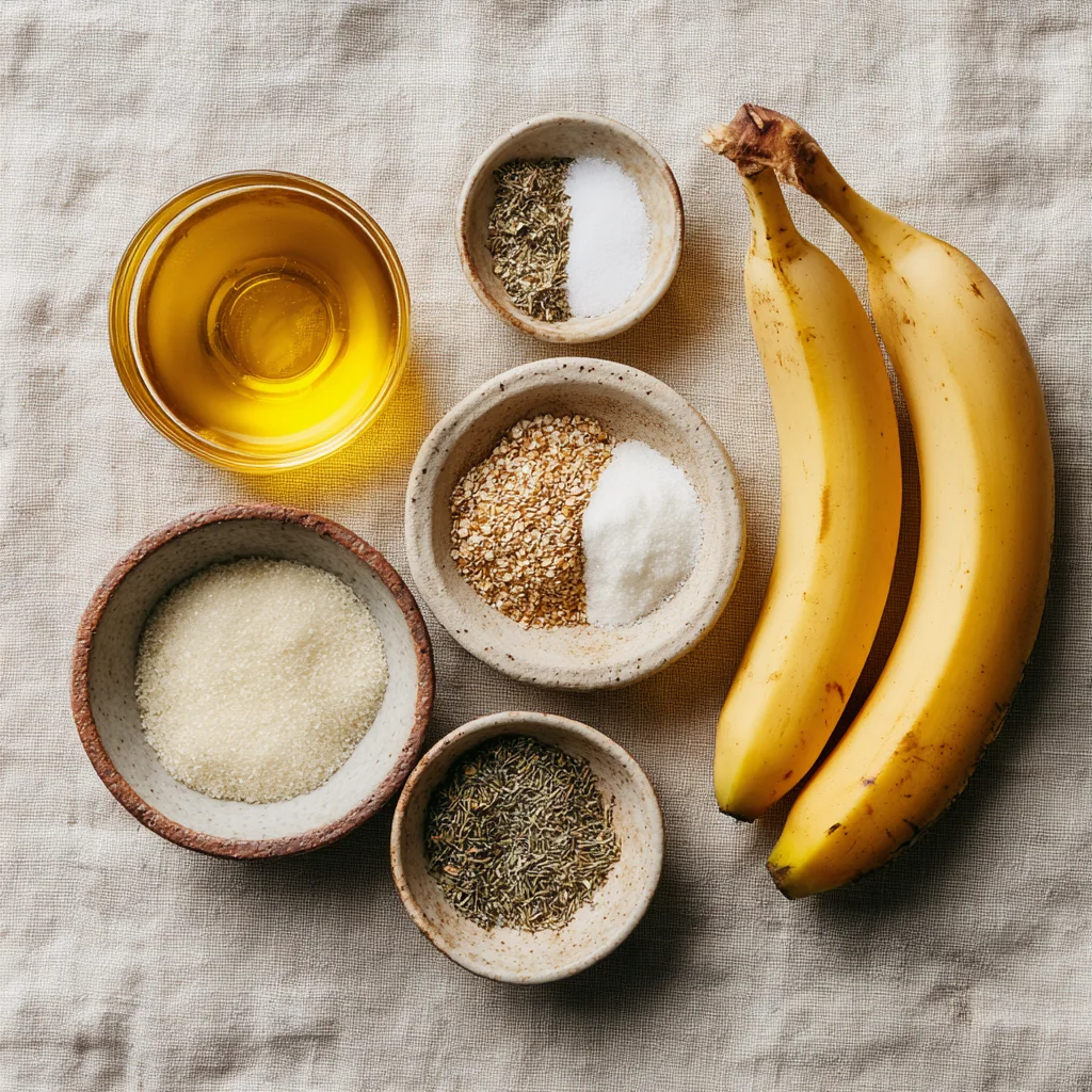 Ingredients for Banana Chamomile Tea Smoothie arranged on a linen surface.
