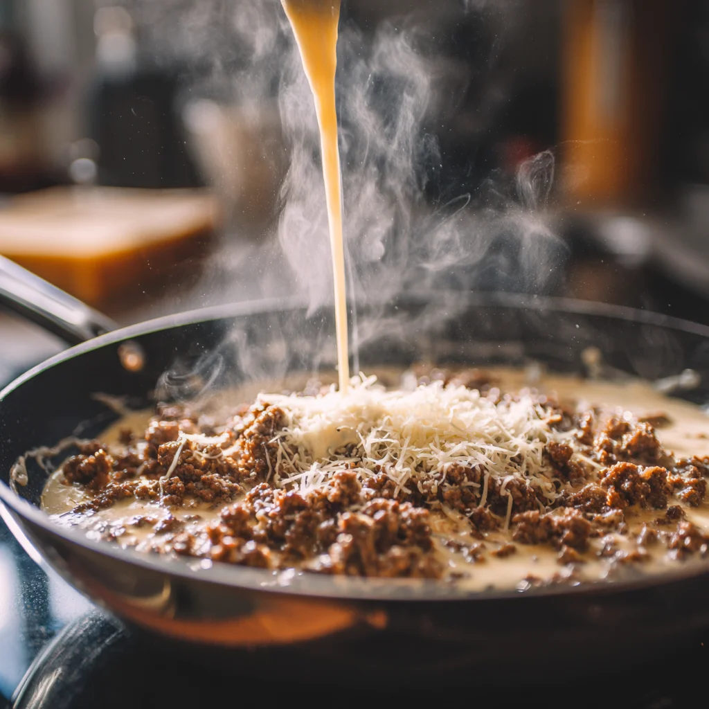 Creamy Ground Beef Alfredo Pasta