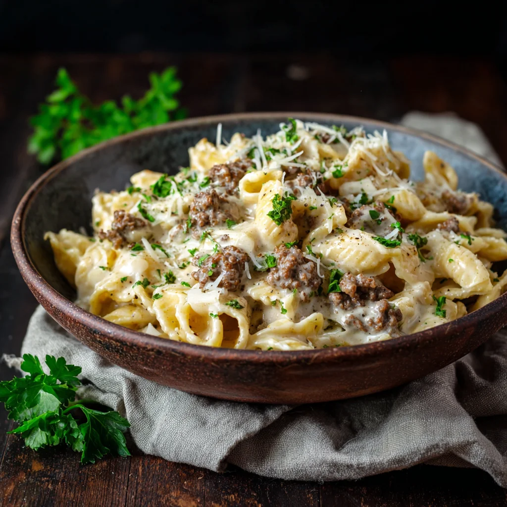 Creamy Ground Beef Alfredo Pasta final