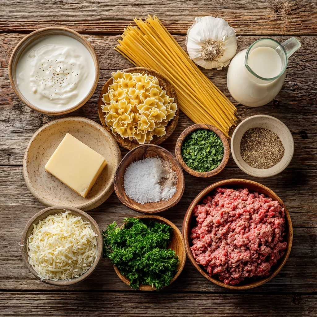 Ingredient Creamy Ground Beef Alfredo Pasta