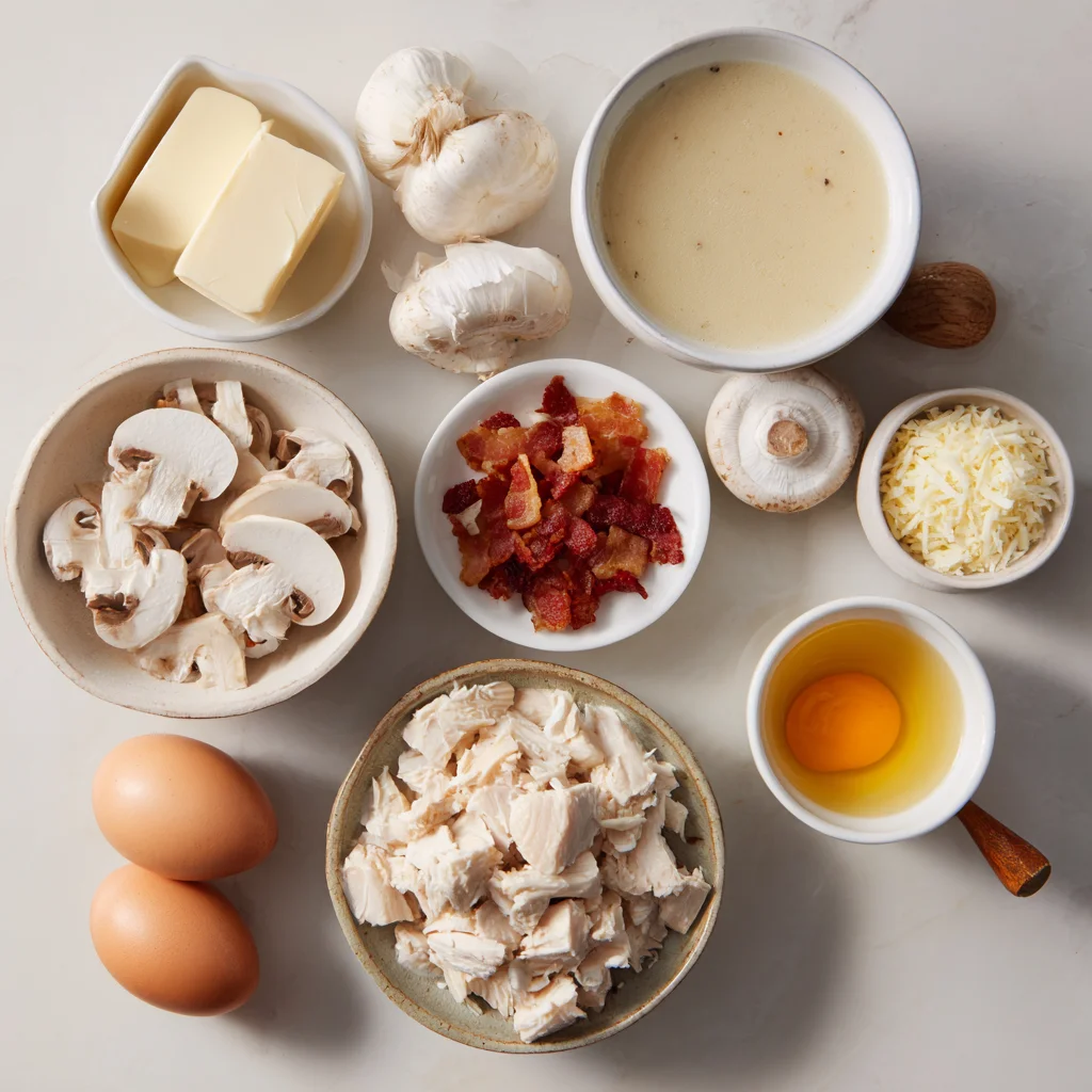 Ingredients for creamy crack chicken soup arranged on a counter.