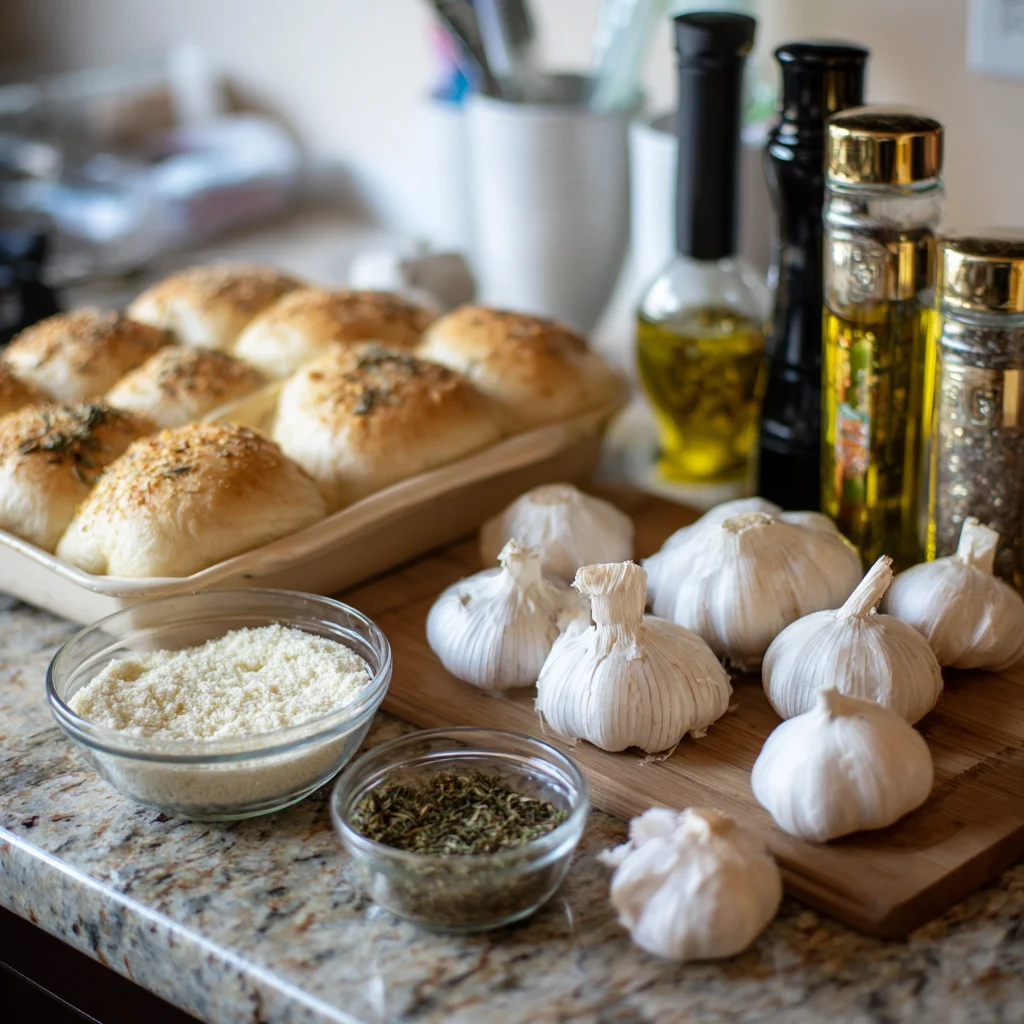 Ingredients for garlic parmesan focaccia bread.