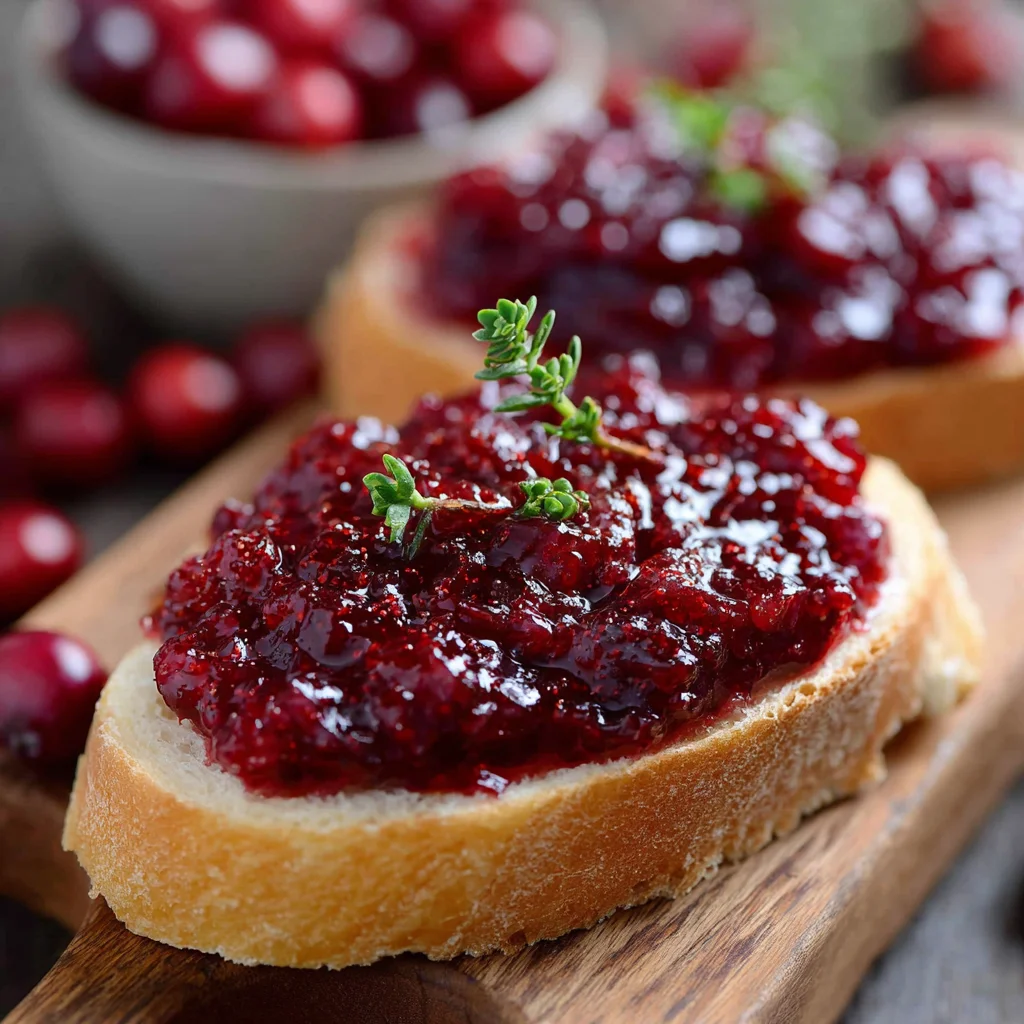 cranberries paste on bread slice