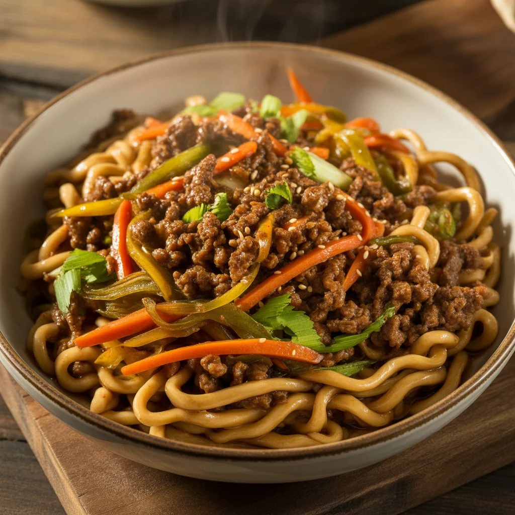 Mongolian Ground Beef Noodles
