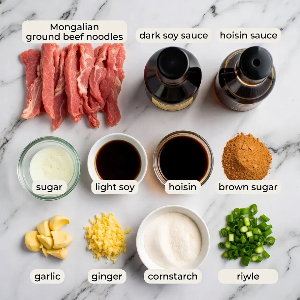 Mongolian Ground Beef Noodles ingredients use in recipe
