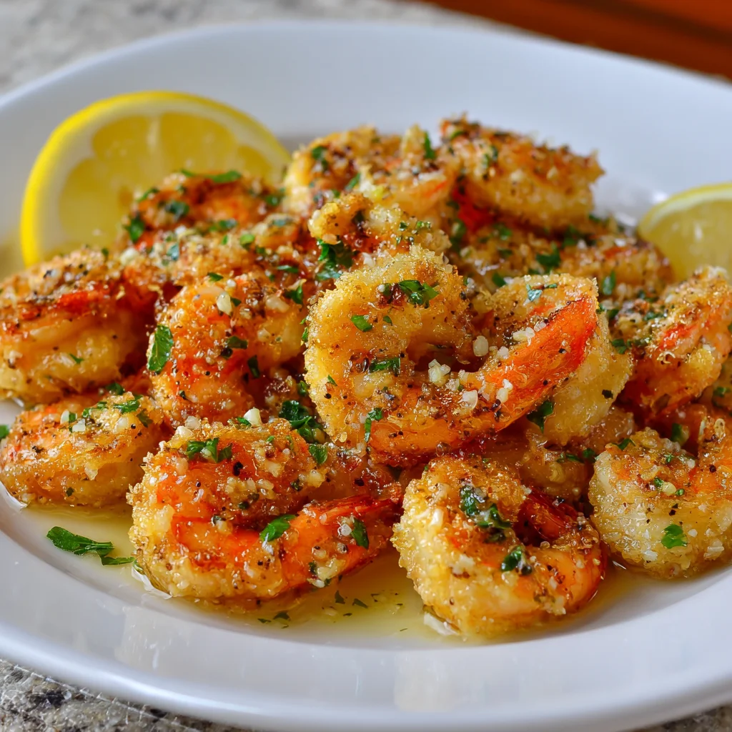 Finished shrimp scampi with lemon-butter garlic sauce.