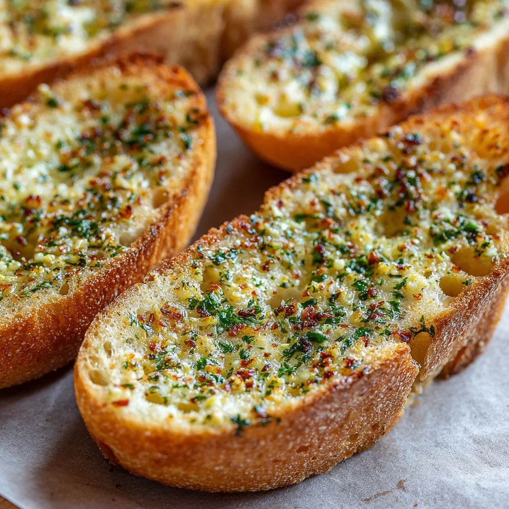 Garlic butter mixture spread onto bread before baking.