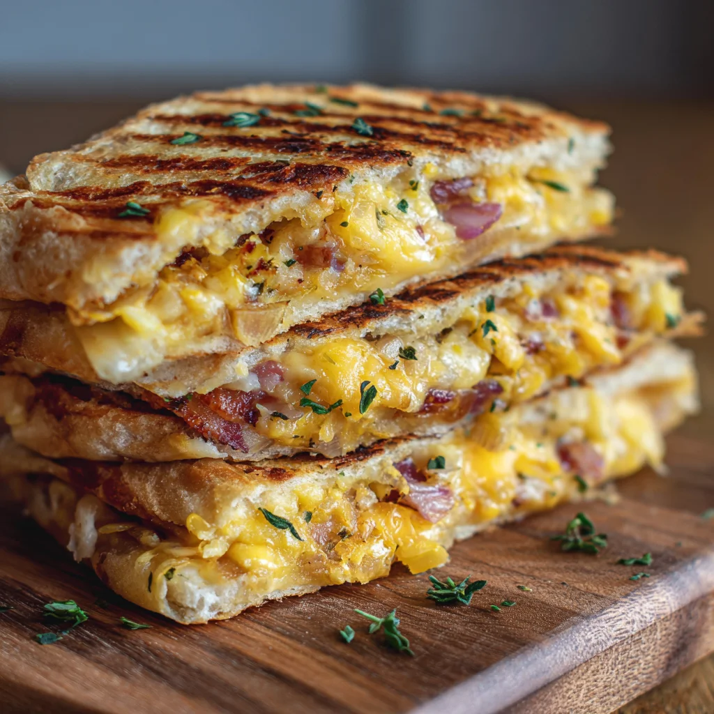 Finished honey apple cheddar and bacon panini.